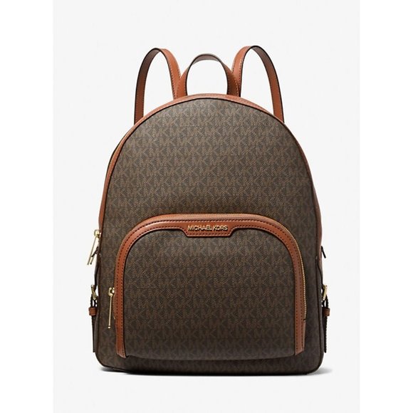 New Michael Kors Jaycee Large Logo Backpack Brown - Picture 1 of 4